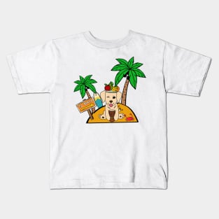 Funny golden retriever is on a deserted island Kids T-Shirt